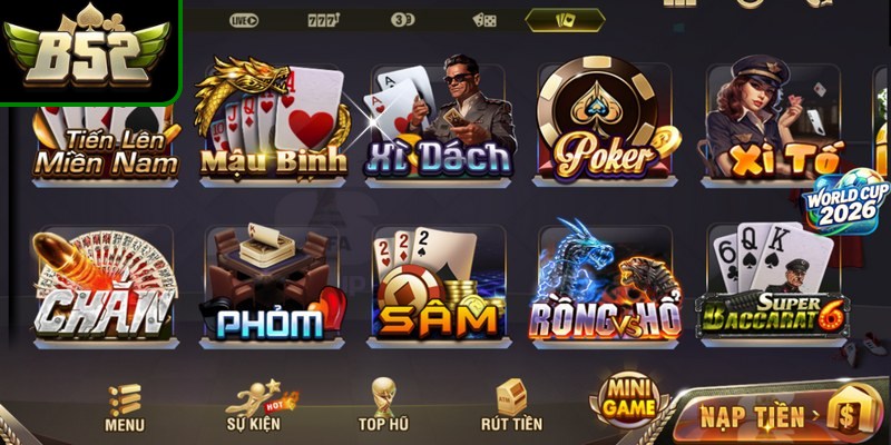 Giao diện phong cách quân sự độc quyền của game bài B52club