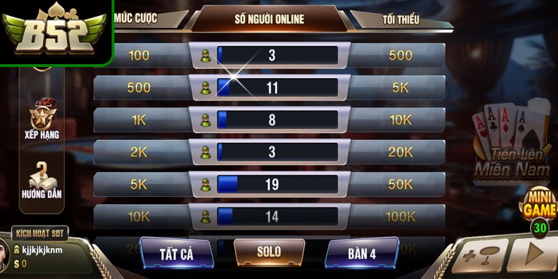 Tiến lên miền Nam là cái tên không thể thiếu trong game bài B52club